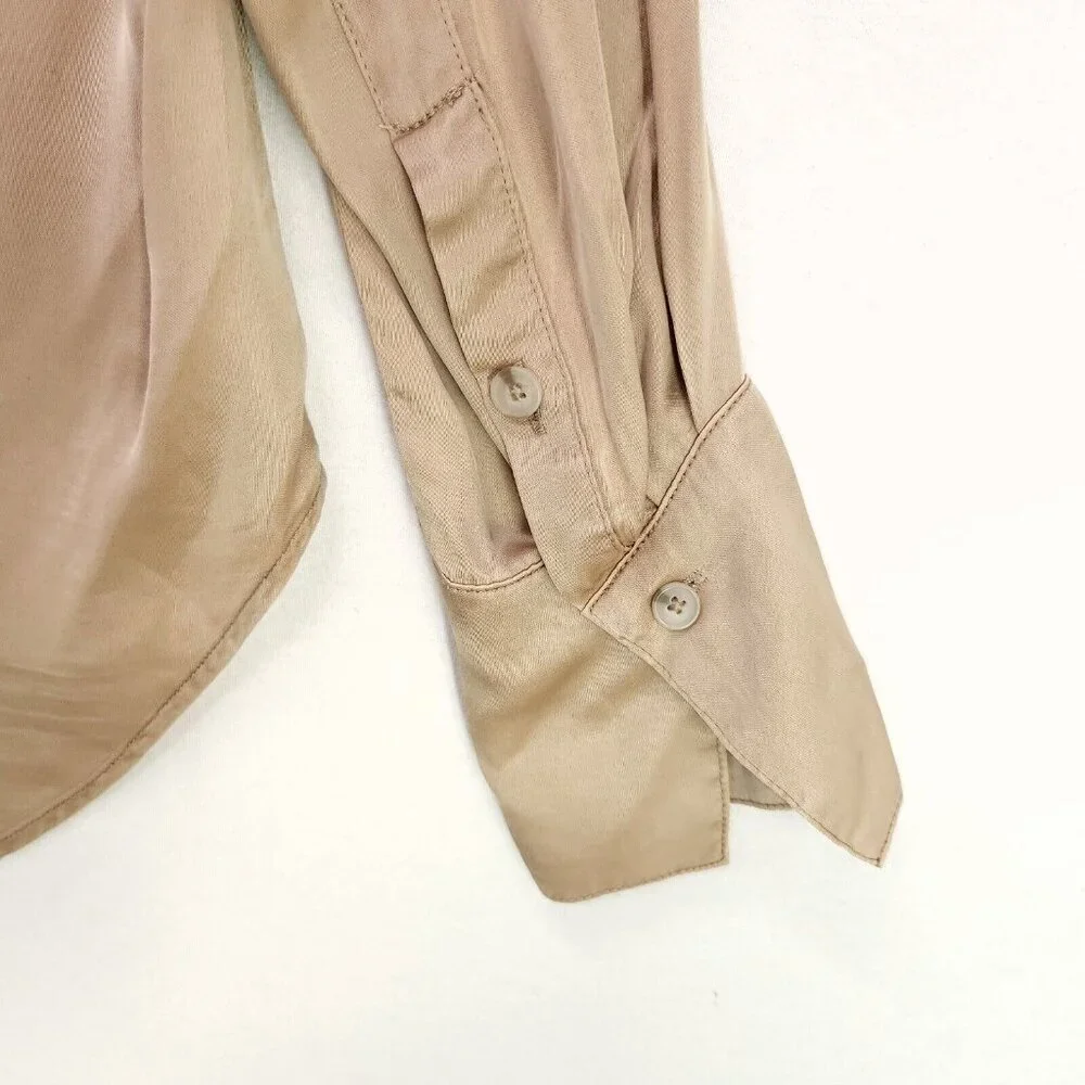 Anthropologie Sleek Satin Top V-Neck Long Sleeve Blouse Size Small Open Back - Picture 12 of 13